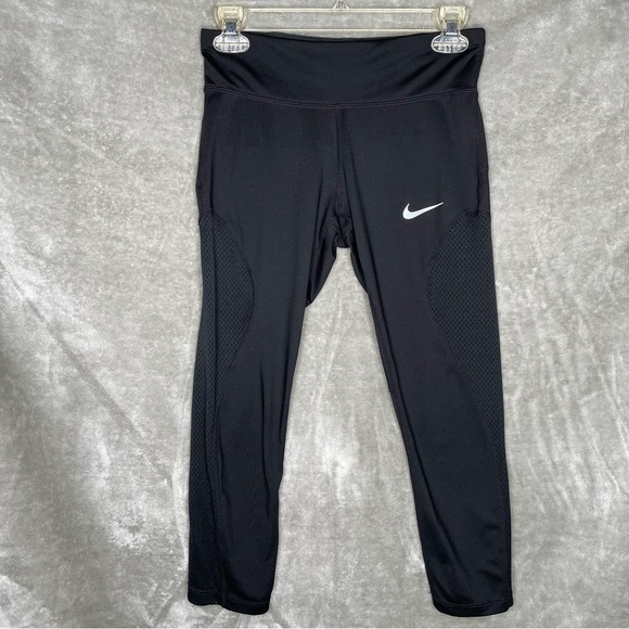 Nike Dri-Fit Classic Black Workout Athletic Stretch Active Capri Pants Size S - Picture 1 of 9
